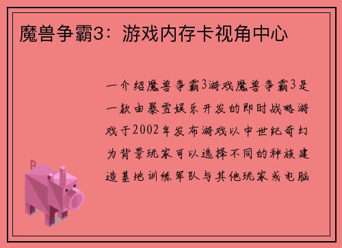魔兽争霸3：游戏内存卡视角中心